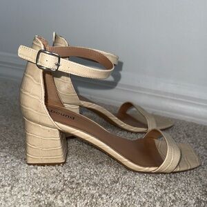 Cream Crocodile Kitten Heels with Ankle Strap